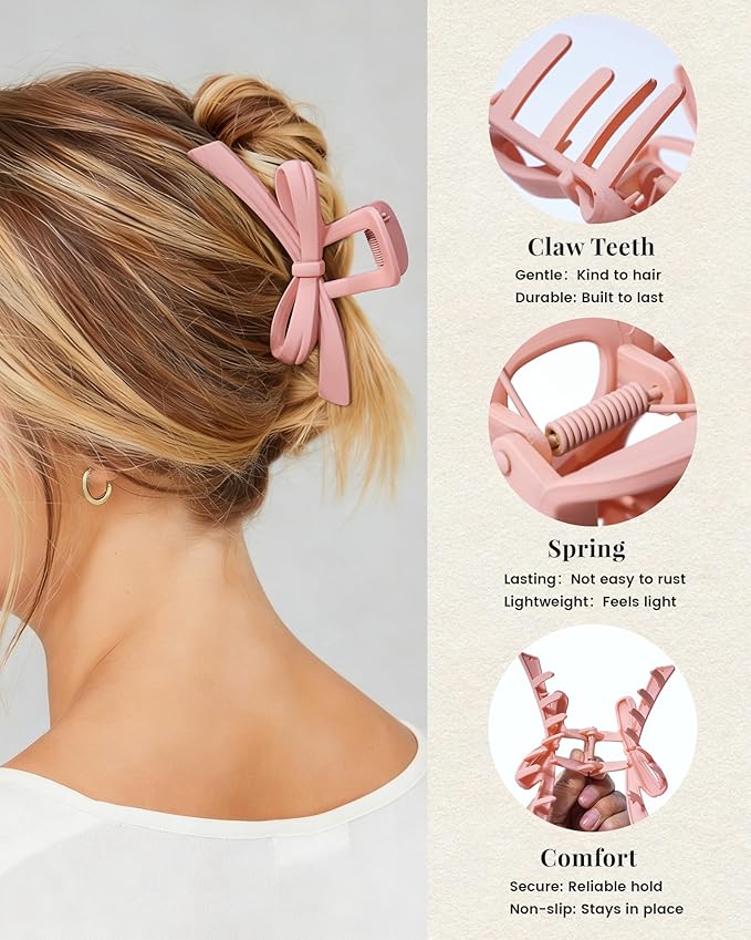 Mesovor 4 Pack Cute Bow Claw Clips, Nonslip 4.92" Large Matte Strong Hold Bows Hair Clips for Thin and Thick Hair | Chic Hairclips for Holidays or Everyday Hairstyle (Colorful Matte)