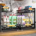2 Packs Under Sink Organizer, Height Adjustable 2 Tier Under Kitchen Sink Organizer, Multi-Purpose Storage Shelf for Kitchen Bathroom Cabinet (Black, Extra Large)