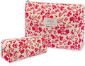 2PC Makeup Bag Set, Cute Cosmetic Bag for Women Girls, Floral Coquette Aesthetic Toiletry Bag, Travel Make Up Organizer Bag (Beverly)