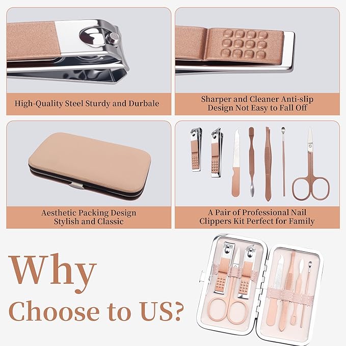 Manicure Set Stocking Stuffers for Men Stocking Stuffers for Teens Manicure Kit Nail Clippers Kit Grooming Kit Pedicure Care Tool Christmas Gift for Men Dad Birthday Gift for Teen Boy Father Rose Gold