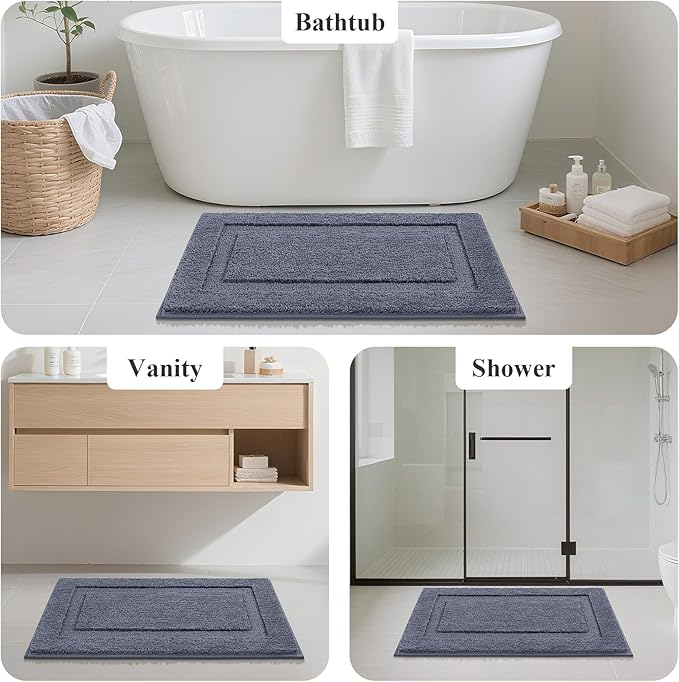 SHACOS Grey Bathroom Rugs Sets 3 Piece, 16"x24" + 20"x32" Non Slip Bath Mat and 20"x24" Toilet Rugs U Shaped Washable, Soft Fluffy Water Absorbent Bath Rugs for Bathroom