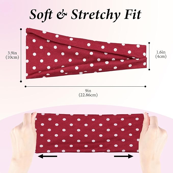 Headbands for Women Non-Slip Workout Hair Bands, 6 Pack Stretchy Athletic Soft Sweatbands, Elastic Cloth Fabric Headband, Fashion Head Bands for Yoga Running Sports Gym Sports Exercise