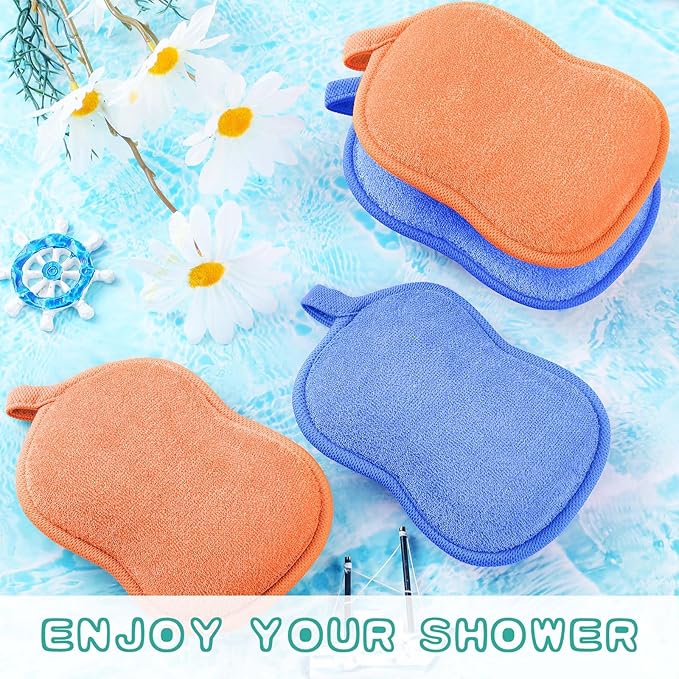 Tatuo 4 Pieces Baby Bath Sponge Cotton Baby Sponge Toddler Soft and Absorbent Loofah for Kids Babies Men Women(Orange,Blue)