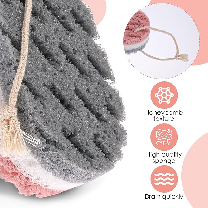 3PCS Bath Sponge for Women Soft Bath Sponge Gentle Sponge Loofah Body Scrubber Shower Sponge for Body Wash Bathroom Deep Cleansing Bathing Sponge Bathing Accessories 3 Colors Large Size