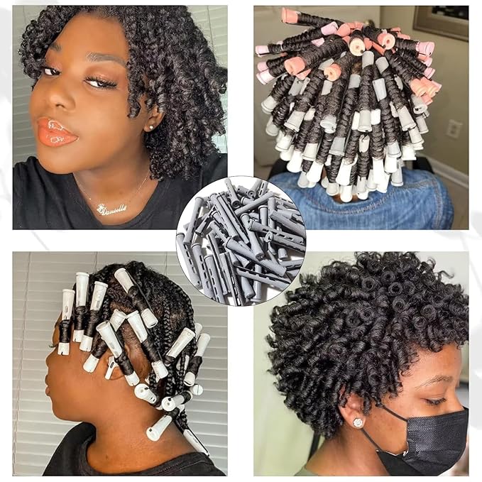 Perm Rods Set for Short Natural Hair 40Pcs Gray Plastic Cold Wave Rods Hair Curling Rollers Small Size 0.59 Inch For DIY Hairdressing Styling