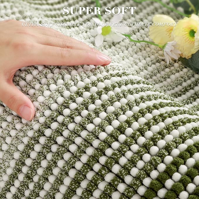 BSICPRO Bathroom Rugs and Mats Sets, 2 Piece Thick Absorbent Chenille Bath Mat Rug Set Non Slip, Soft Shaggy Bath Room Floor Mats for Bathroom, Machine Washable (Sage, 24" x 70" Plus 20" x 32")