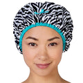 Reusable Shower & Bath Cap & Lined, Oversized Waterproof Shower Caps Large Designed for all Hair Lengths with PEVA Lining & Elastic Band Stretch Hem Hair Hat - Fashionista Sassy Stripes