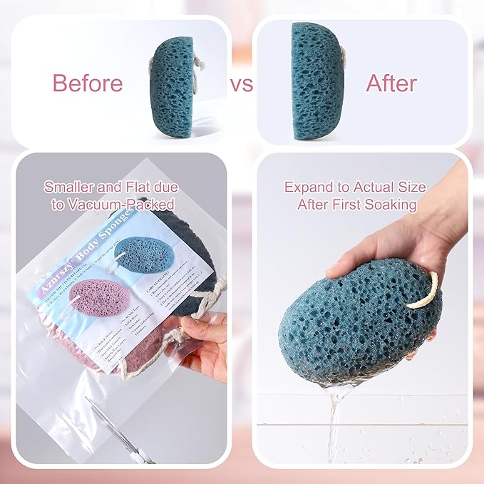 Shower Sponge for Body, 2Pcs Bath Sponges Body Wash, Soft Loofah Puff Foam Sponges Gentle Cleansing & Exfoliating for Women Men All Skin Types