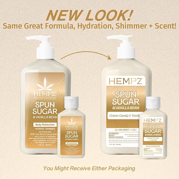 Hempz Cotton Candy Scented Body Lotion – Spun Sugar & Vanilla Bean, Hydrating Moisturizer for Dry Skin, Body & Hands, Self Care Routine Must Have, 2.25 Fl Oz.