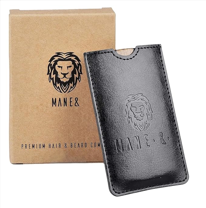 Premium Natural Ox horn and Sandalwood Beard Comb Dual-Action | Double Sided Beard & Mustache Comb with Black Protective Case | Perfect Grooming Companion & Gift for Men – by Man & Mane