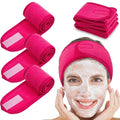 Whaline Spa Facial Headband 4 Packs Head Wrap Terry Cloth Headband Adjustable Stretch Towel for Bath, Makeup and Sport (Rose Red)