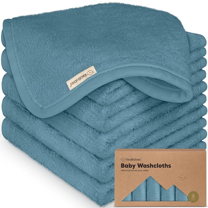 6-Pack Baby Washcloths – Soft Absorbent Viscose from Bamboo Washcloths for Face, Body, Baby Towels for Newborn, Kids, Toddlers, Infant,Gentle on Sensitive Skin,10x10 Reusable Face Towels(Aegean Blue)