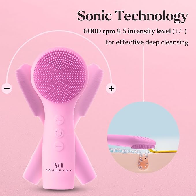 Facial Cleansing Brush - for Deep Cleansing, Gentle Exfoliating and Massaging - Waterproof and Rechargeable Face Cleanser Brush - Silicone Sonic Vibration Face Scrub Brush - Electric Face Washer