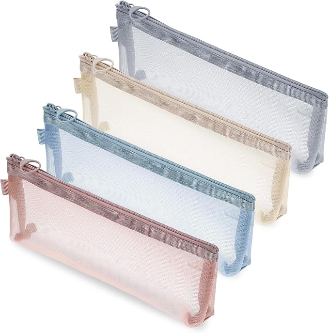 4 Pcs Mesh Makeup Brush Bag, Nylon Mesh Zipper Bags Small Makeup Brush Pouch with Zipper Portable Clear Meshs Makeups Bags Zippers Pouch Cosmetic Bag for Home Office Travel Accessories Organizer