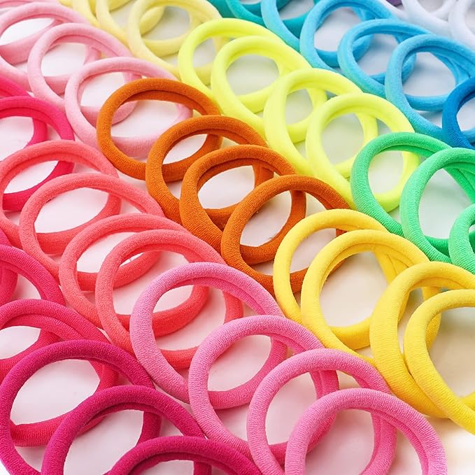 CÉLLOT 100PCS Elastic Hair Ties, 4cm Diameter Seamless Nylon Bands, Normal Ponytail Holders for Women & Children