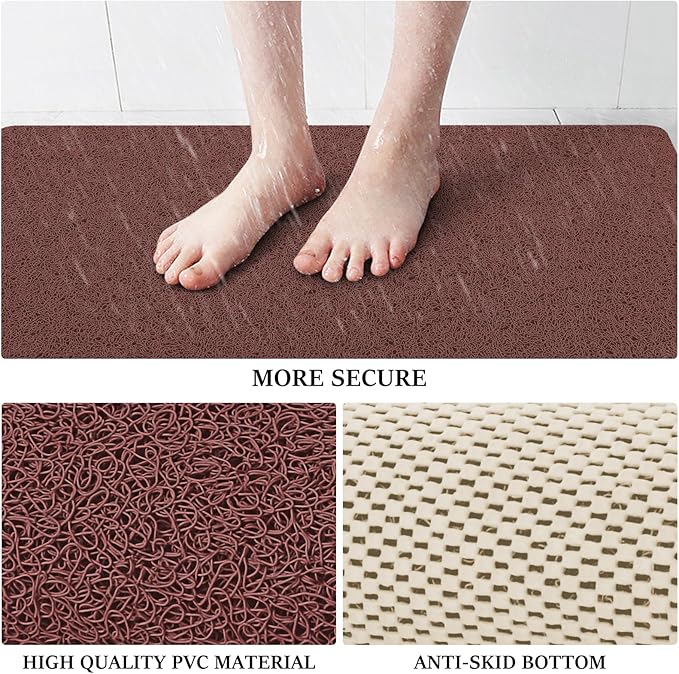 LuxStep Shower Mat Bathtub Mat,24x16 inch, Non-Slip Bath Mat with Drain, Quick Drying PVC Loofah Bathmat for Tub,Shower,Bathroom,Reddish Brown