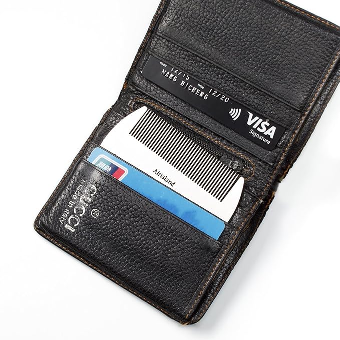 Airisland Dual Action Stainless Steel EDC Credit Card Size Wallet Comb - Anti-Static Hair and Beard Comb for Men