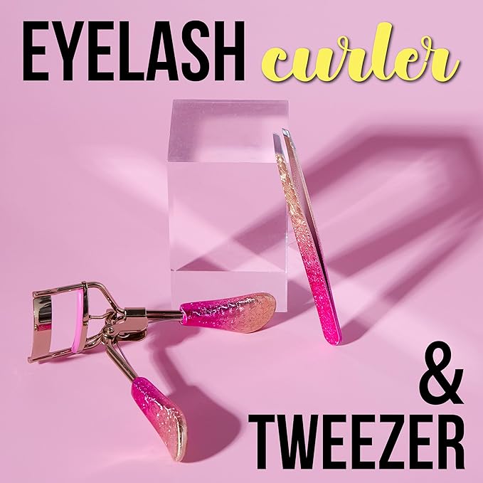Eyelash Curler & Tweezer Set - 2pc Lash Kit w/Precision Lash Curler & Lash Tweezers for Eyelash Strips | False Eyelash Applicator Tool Kit