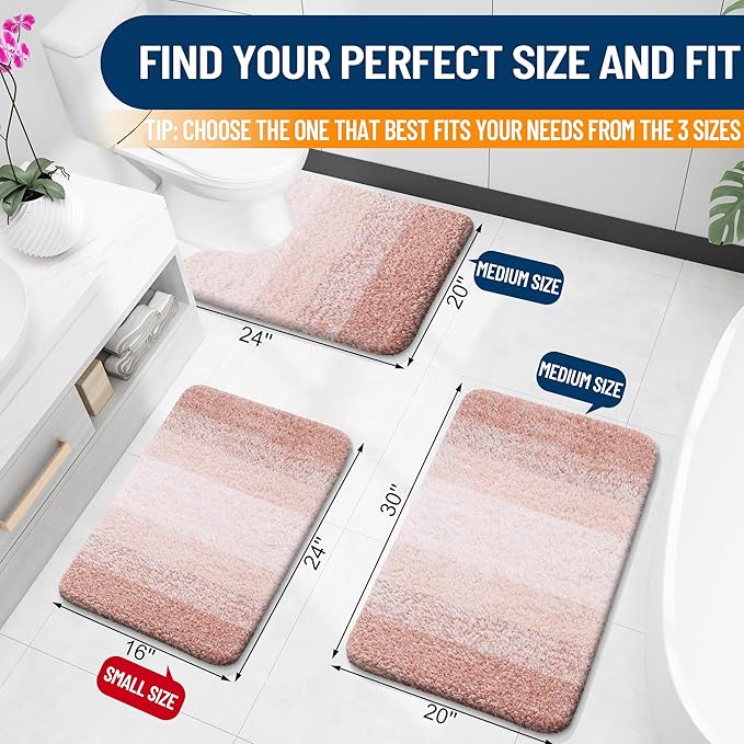 OLANLY Bathroom Rug Set 2 Piece, Soft Absorbent Microfiber Bath Mats and U-Shaped Contour Toilet Rug, Non-Slip, Machine Wash Dry, Plush Shaggy Bath Mats for Bathroom (30"x20"+24"x20", Peach)