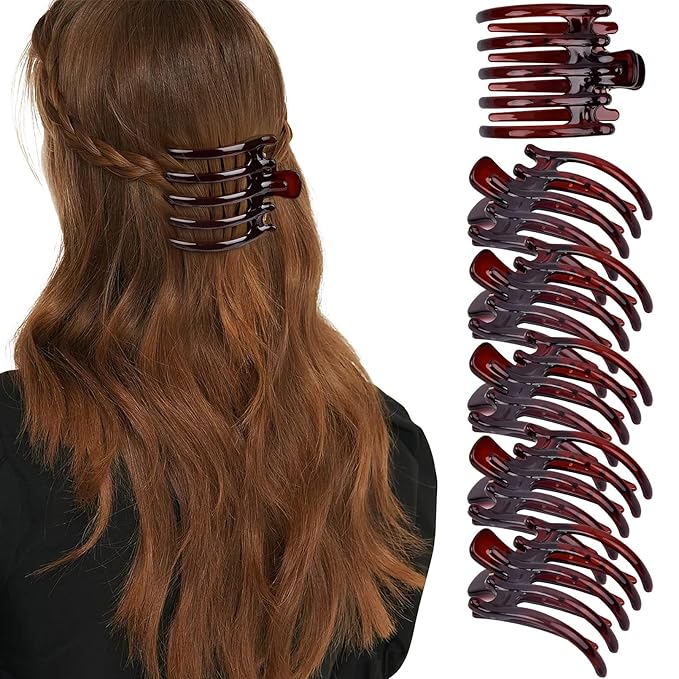 Big Hair Claw Clips 6 Pcs Flat Hair Banana Barrettes Nonslip Large Hair Clip for Women and Girls Thin Hair Strong Hold Brown Hair Clips
