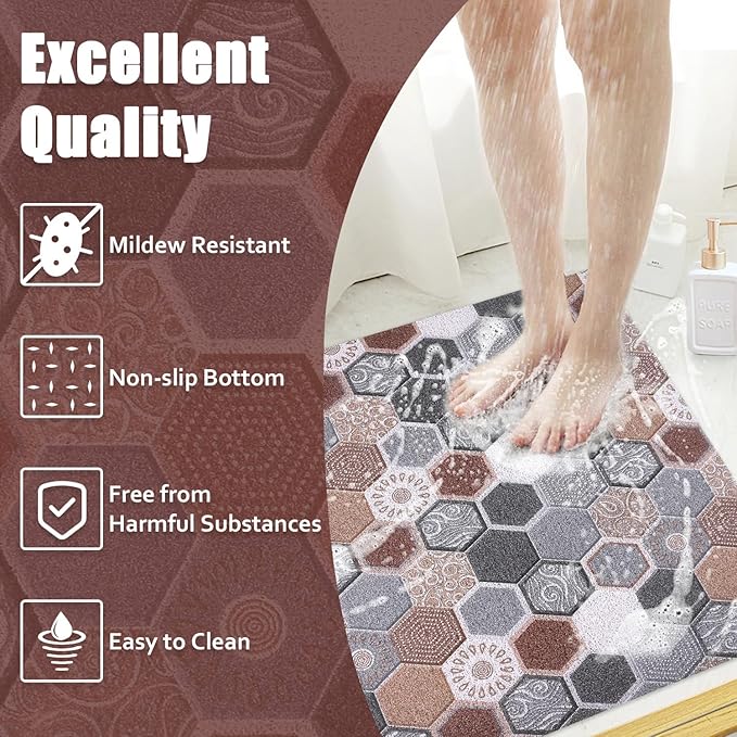 Shower Mat Bathtub Mat Non-Slip, 32x32 Inch, Soft Comfort Bath Mat with Drainage Holes, PVC Loofah Massage Bathmat for Shower, Tub, Bathroom, Wet Areas, Quick Drying