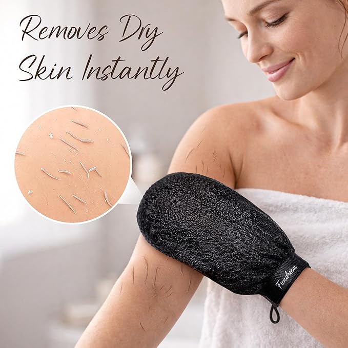Exfoliating Gloves 2 Pcs, Korean Exfoliating Mitts, Body Scrub for Dead Skin Remover, Exfoliating Body Scrubber for Bath Shower, Body Exfoliator Scrubber, Moroccan Exfoliate Glove, Women Men (Black)