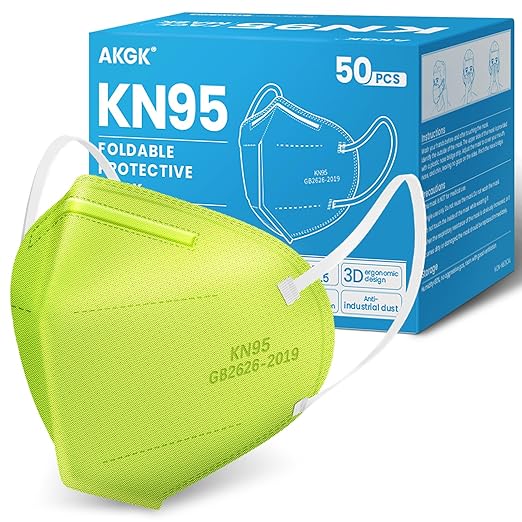 Akgk KN95 Face Mask 50 PCS, Breathable Protection 5-Ply Green Masks, Cup Dust Safety