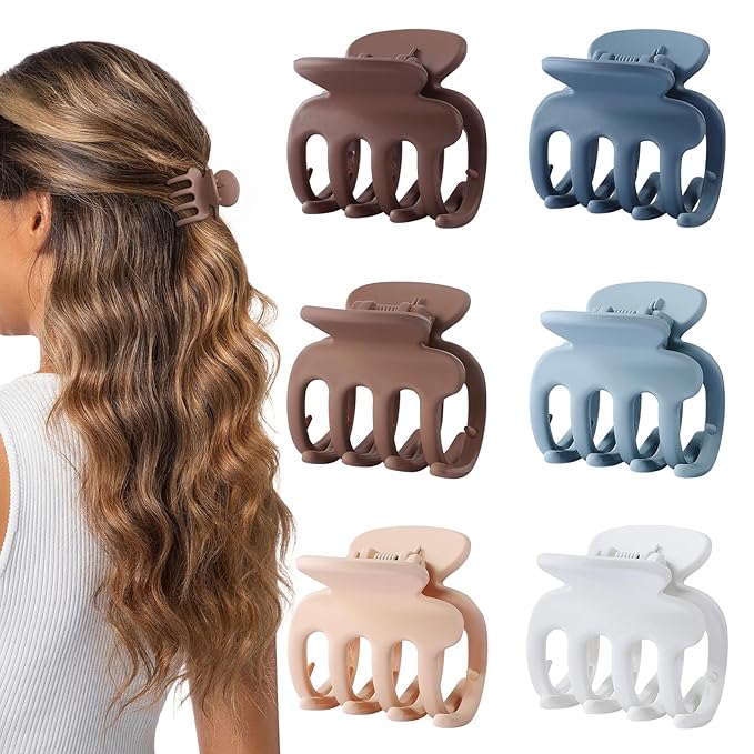 6 Pcs Hair Clips Small Claw Clips for Thin Hair Medium Matte Non-slip Hair Accessories for Women and Girls (Brown Blue)