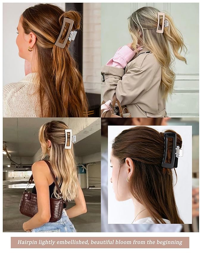 Molans 5Inch Large Hair Claw Clips 4 PCS for Women - Acrylic Hair Accessories for Thick Hair and Long Hair, Big Strong Durable Hair Applique, Oversized Non-slip Rectangle Butterfly Jaw Hair Clips