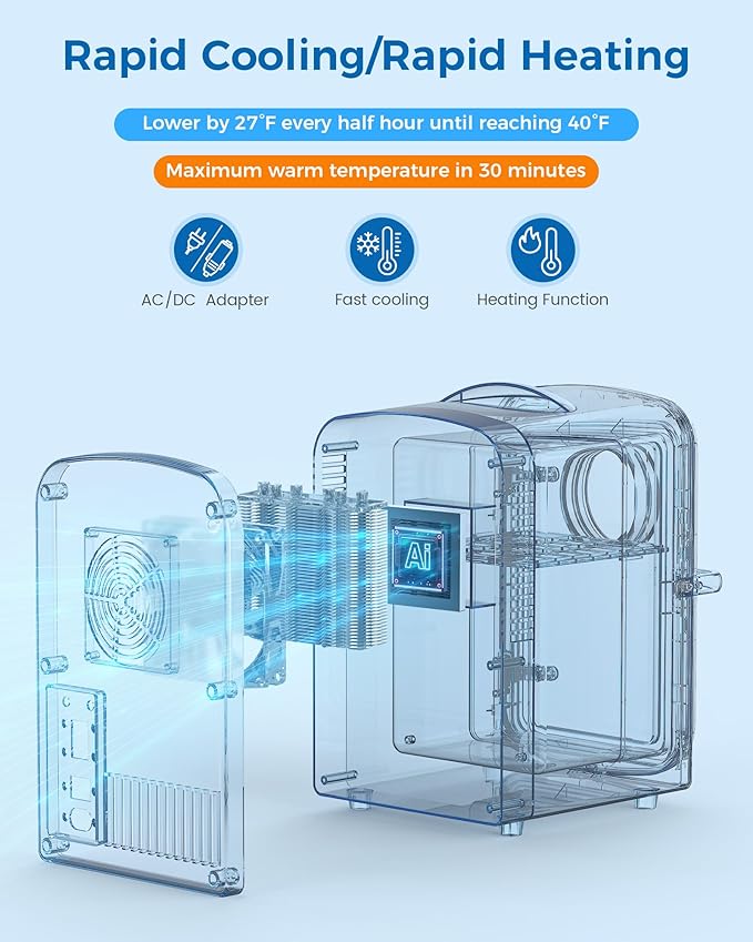 Mini Fridge for Bedroom, 4L/6 Cans Small Cosmetic Fridge for Skincare, Makeup & Drink, With Observation Window, Portable Desk Fridge Cooler and Warmer for Kids, Car, Office, Dorm, White