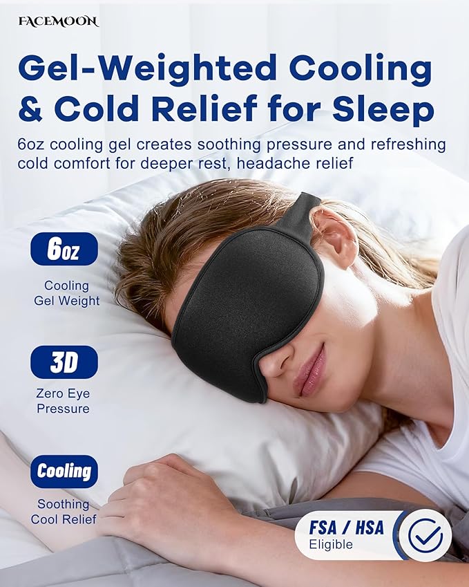 3D Weighted Cooling Gel Eye Mask for Sleeping, 6oz Gel-Weighted Sleep Mask, 100% Blackout, Gentle Pressure & Cold Relief for Migraine, Headache, Ice Cold Gel for Puffy Eyes, Eye Care, Women Men