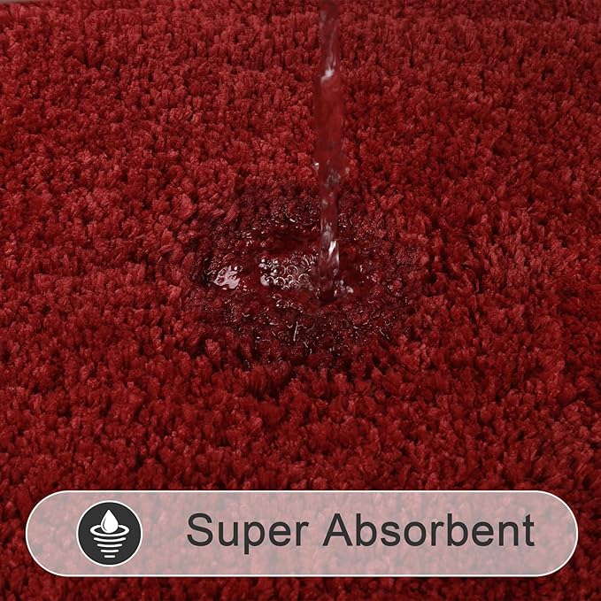 SHACOS Red Christmas Bathroom Rugs Sets 3 Piece, 20"x32" + 20"x47" Non Slip Bath Mat and 20"x24" Toilet Rugs U Shaped Washable, Soft Fluffy Water Absorbent Bathroom Floor Mat