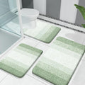 OLANLY Bathroom Rugs Sets 3 Piece, Soft Absorbent Microfiber Bath Mats and U-Shaped Contour Toilet Rug, Plush Shaggy Bath Mat Set for Bathroom (30"x20"+24"x16"+24"x20", Sage Green)