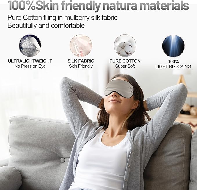 Sleep Mask, Silk Eye Mask for Sleeping with Adjustable Strap, Blindfold Eyeshade for Men & Women, Comfortable & Soft Eye Cover Eyeshade for Night Sleep (Gray)