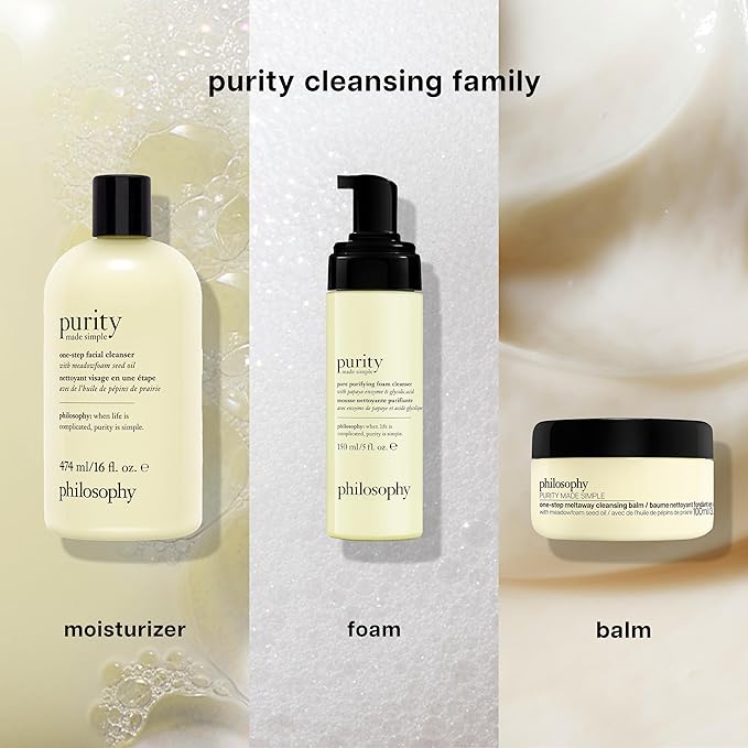 philosophy purity made simple one-step facial cleanser- with meadowfoam seed oil gently cleanses & melts away dirt, oil & stubborn makeup paraben-free face wash