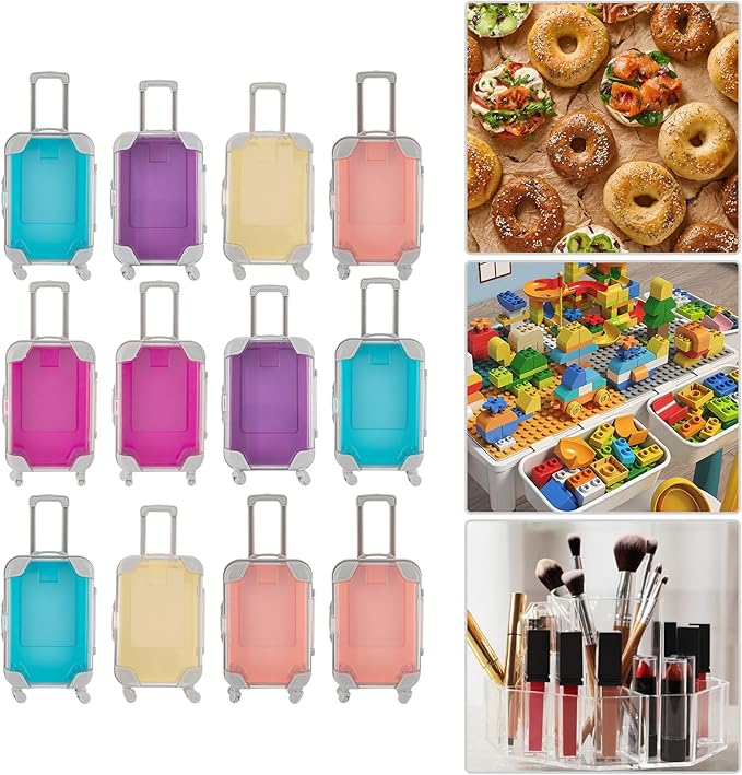 12PCS Mini Suitcase, Mini Candy Storage Box with 5 Colors, Portable Handheld Gift Travel Box, Simulation Trolley Case for Birthday Party Wedding Family Vacation Jewelry False Eyelashes Storage