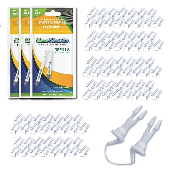 GumChucks Floss for Teeth - Flossing for Kids and Adults - Orthodontic Flossers for Braces - Dental Gum Floss Picks for All Ages (Flossing Tips Bundle - 90 Tips)