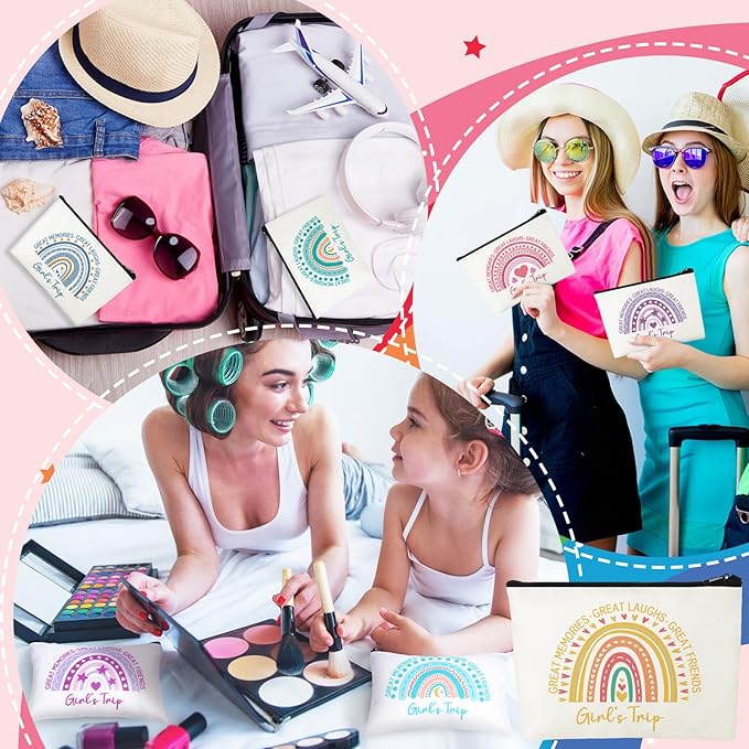 Sweetude 12 Pcs Girls Trip Gifts Favors Girls Weekend Gifts Rainbow Makeup Bag Portable Zipper Toiletry Cosmetic Bags Bachelorette Travel Pouch for Women Friendship Bestie Party Favors