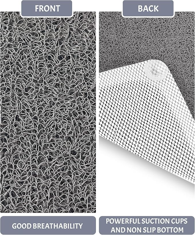 Mecko Non-Slip Shower Mat, Anti-Slip Bath Mat with Suction Cups – Quick-Drying Loofah Texture for Tub with for Indoor and Outdoor Use, Bathtubs and Wet Areas (Grey, 17"x30")