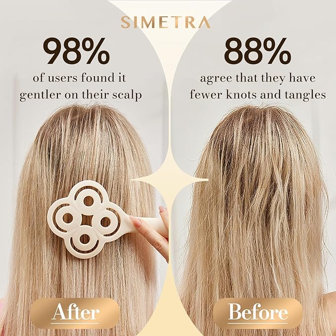 Simetra Detangler Hair Brush for Woman and Men, Original Detangling Brush for Curly Hair/Fine &Thick/Wet & Dry Hair, Flexible Bristles Hairbrush - Natural Crystal Inlay & 14K Gold Plating
