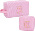 MONSTINA Initial Makeup Bag for Women,Make Up Case for Girlfriend Bridesmaid Wife|Personalized Birthday Valentine's Gift for Her Cute Toiletry Bag,Pink K