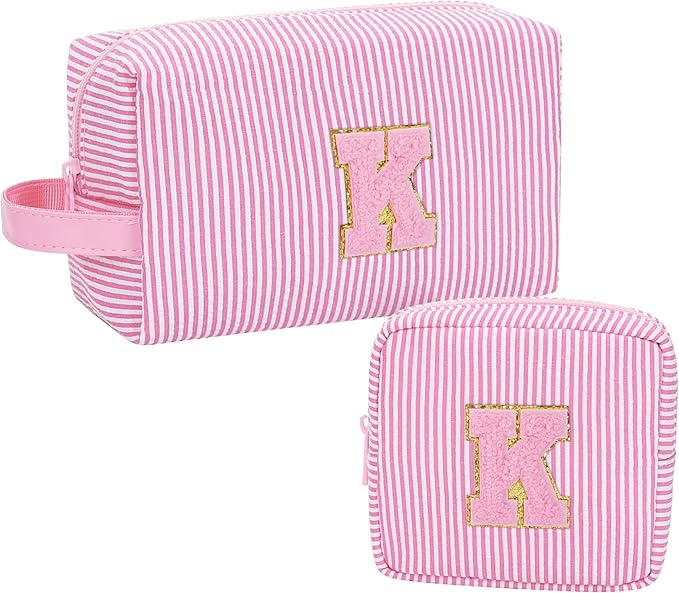 MONSTINA Initial Makeup Bag for Women,Make Up Case for Girlfriend Bridesmaid Wife|Personalized Birthday Valentine's Gift for Her Cute Toiletry Bag,Pink K