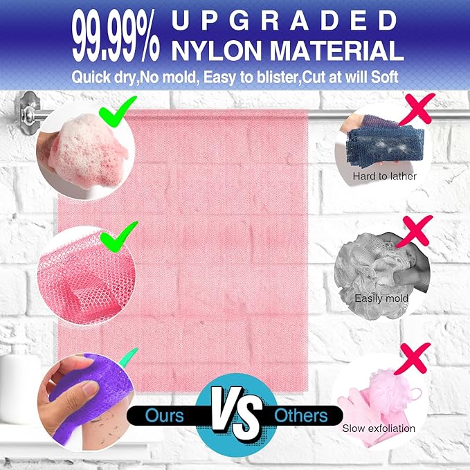 5 Pieces Exfoliating Washcloth Shower Towel African Net Sponge Japanese Wash Cloth Face Exfoliating Sponge Loofah Exfoliating Body Scrubber for Body Exfoliation