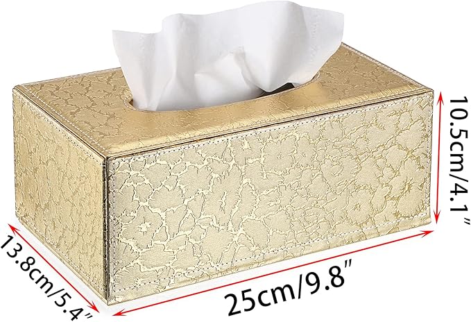 Sumnacon Rectangular Tissue Box Cover - Stylish Tissue Box Holder with Magnetic Bottom, Decorative Tissue Box for Vanity Dresser Night Stand Table Countertop (Gold, Medium)