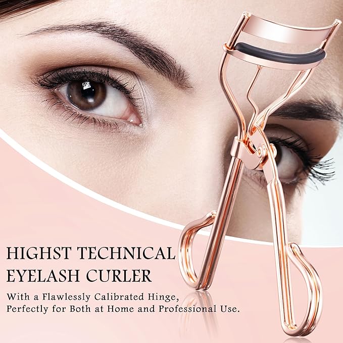 Eyelash Curler Tool - 3-in-1 Professional Eyelash Curler Lash Lift Kit Lash Curler, Professional Kit,Eyelash Extension Tweezers - Includes Replacement Pad for Home & Travel Uses,Rose Gold
