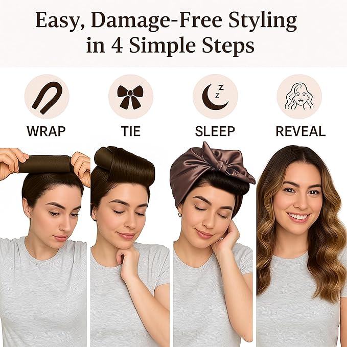 Overnight Blowout Rods | Heatless Curls for Long or Short Hair Rollers Blow Out Curling Rod No Heat Flexi Foam Tubes Silk Satin Velvet Soft Curlers to Sleep In Tools Set by VISOFO (Brown, 3 Set)