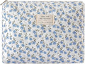 uekeboag Quilted Cotton Makeup Bag,Coquette Quilted Toiletry Bag for Women and Girls,Floral Coquette Pouch,Cute Kawaii Travel Cosmetic Bags(Dark Blue Flower)