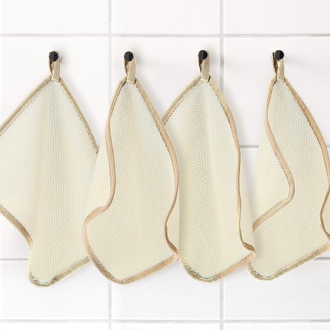 Tatuo 5 Pcs Exfoliating Face and Body Wash Cloths Towel Weave Bath Exfoliating Scrub Massage Bath Cloth for Women and Men, 10.63 x 9.05 Inch(Brown Edge)