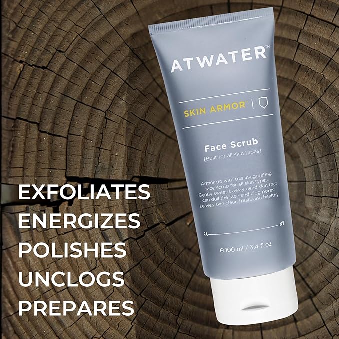 ATWATER Skin Armor Exfoliating Face Scrub, Men's Facial Cleanser with Jojoba Beads and Salicylic Acid, Non-Abrasive Skin Exfoliator for All Skin Types - 3.4 oz