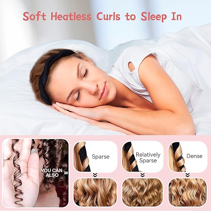 Small Heatless Curling Headband, Upgraded 60" Extra Long Soft Hair Rollers for No-Heat Overnight Curls